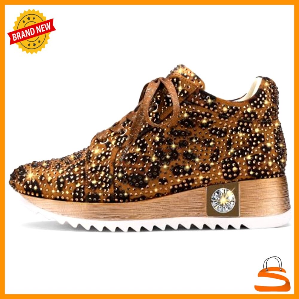 Glitter Platform Wedge Sneakers Sparkly Rhinestone High Top Wedding Party Shoes - Picture 4 of 7